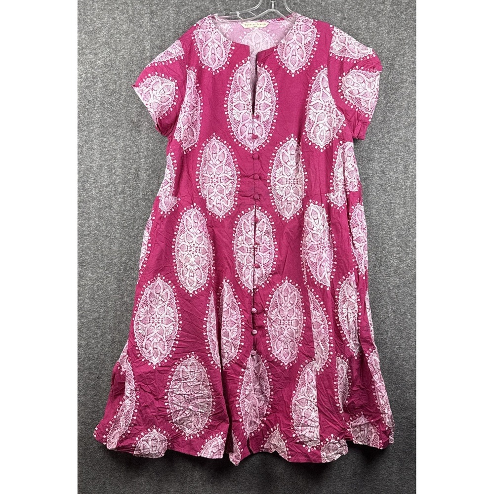eShakti Wayward Fancies Dress Pink White Medallion Paisley Cotton Button Front